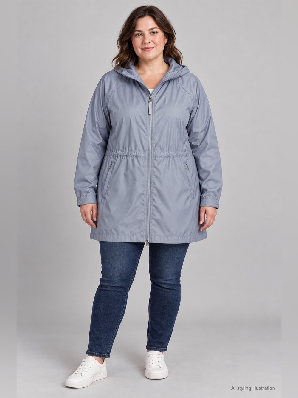 MEC Light Blue Grey Hooded Longline Jacket – Women’s XL